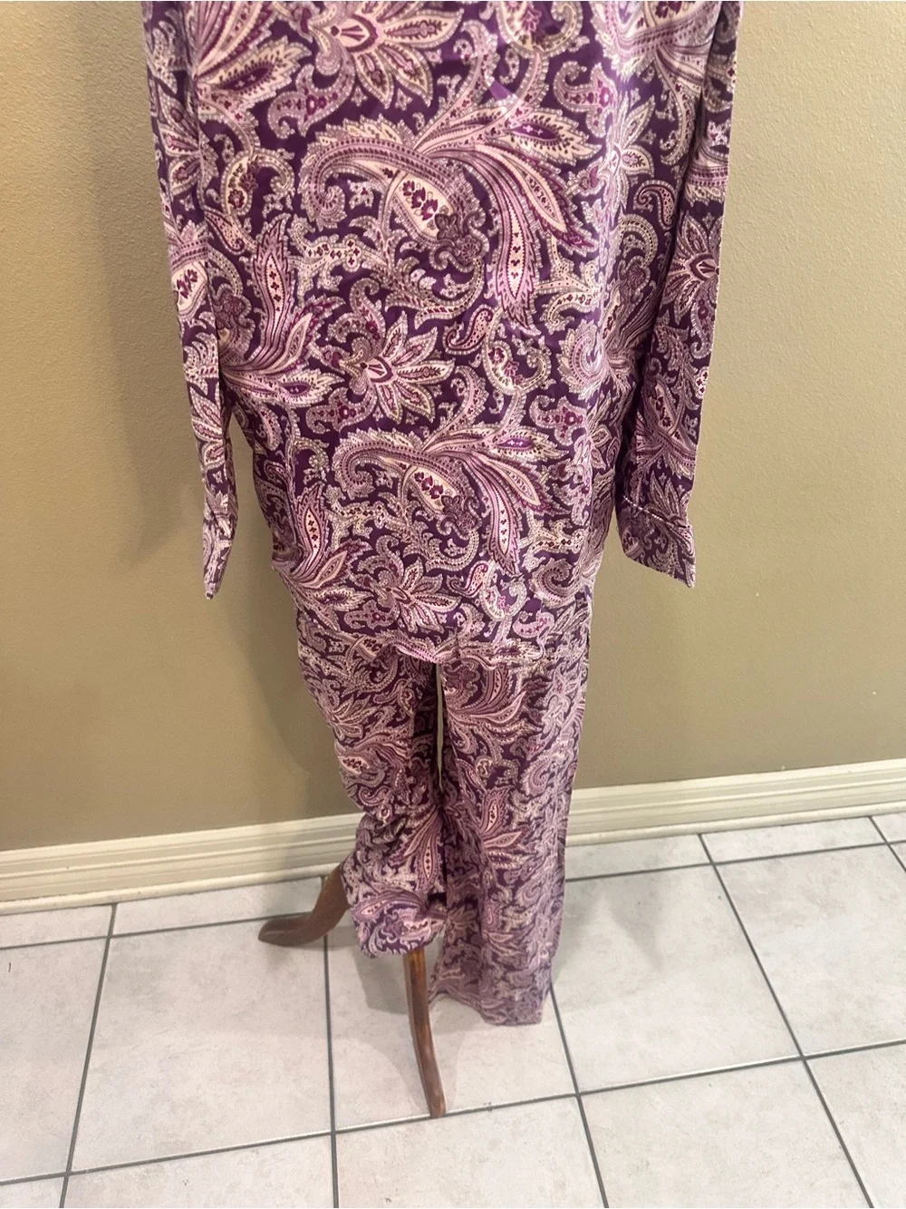 Lauren Ralph Lauren Purple Paisley Cotton Pajama Set Classic Button-Front XL